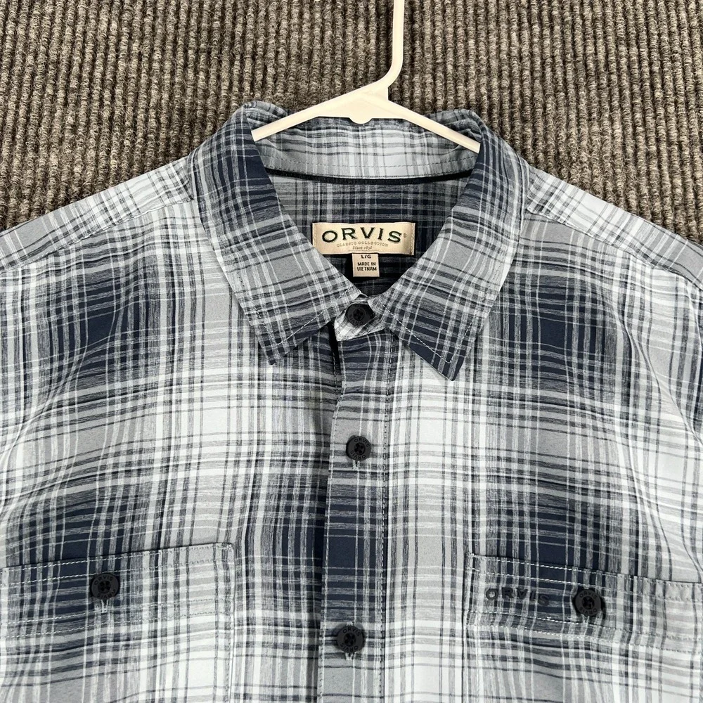 Orvis Shirt Mens Large Blue Plaid Short Sleeve Button Up‎ Performance Outdoor